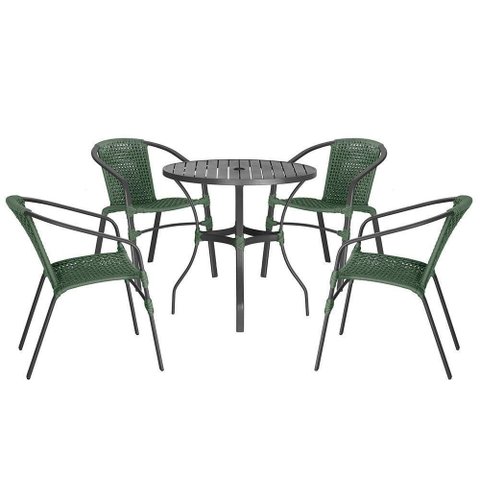 04 Cadeiras Floripa e Mesa Roma 80cm Preta Trama Original Verde