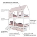 Ver imagem 4 de Beliche Casinha Bela com 2 Gavetas Rosa Kit Escada/escorregador - Madeira Maciça Branco/rosa |