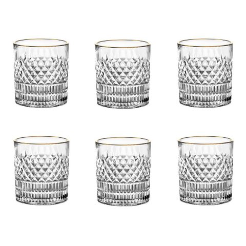 Jogo de 6 Copos em Cristal com Borda Dourada 310ml