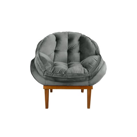 Poltrona Decorativa Marcela Em Tecido Veludo Base Em Madeira - Cinza