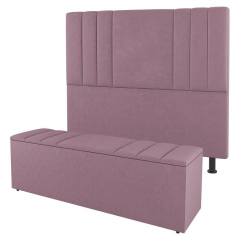 Kit Cabeceira E Baú Cama Box Casal Grace 140Cm Suede Rosé