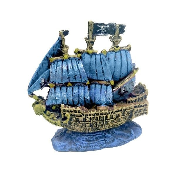 Enfeite de Resina Caravela Pirata Pequena Aquários - Fragata - Azul - 1
