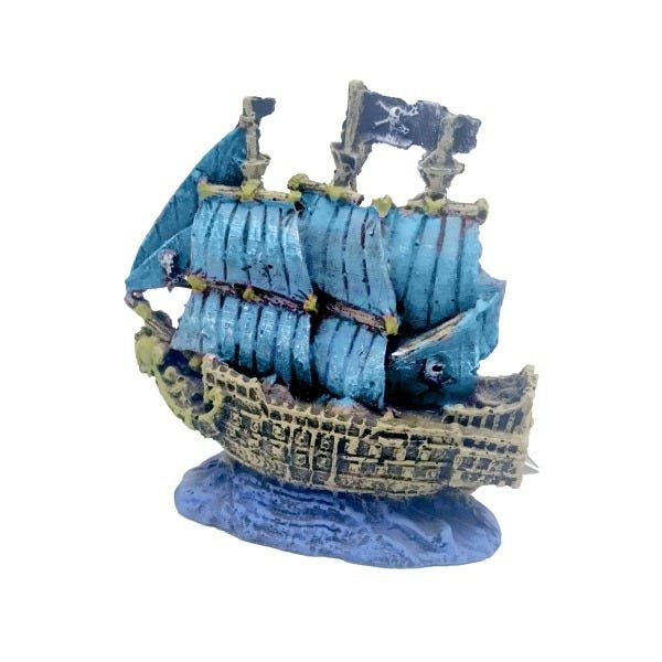 Enfeite de Resina Caravela Pirata Pequena Aquários - Fragata - Azul - 4