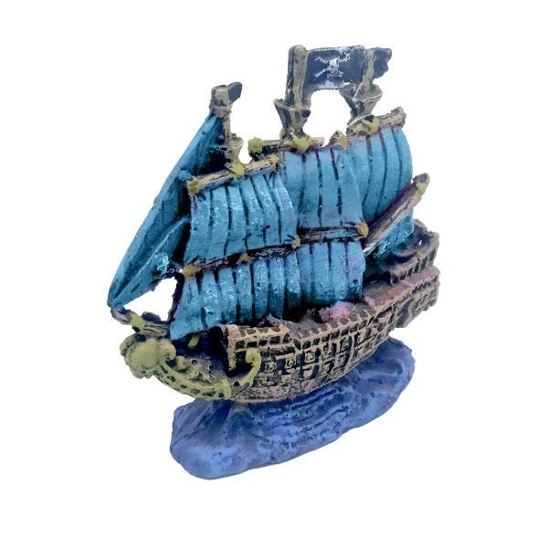 Enfeite de Resina Caravela Pirata Pequena Aquários - Fragata - Azul - 3