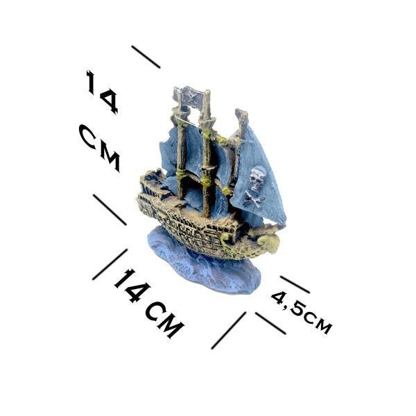 Enfeite de Resina Caravela Pirata Pequena Aquários - Fragata - Azul - 5