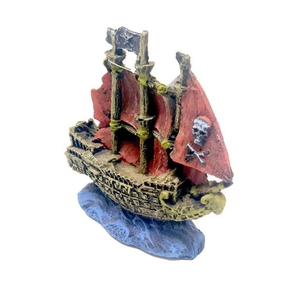 Enfeite de Resina Caravela Pirata Pequena Aquários - Fragata - Vermelho - 3