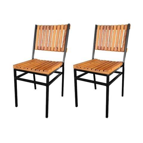 Kit 2 Cadeiras Industrial Maju com Ripas em Madeira Maciça - Natural
