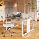 Ver imagem 1 de Plataforma Dupla 1,20 m X 1,20 m com Divisória e Caixas de Tomadas Pés Metal F5 Office Cor:Macadâ