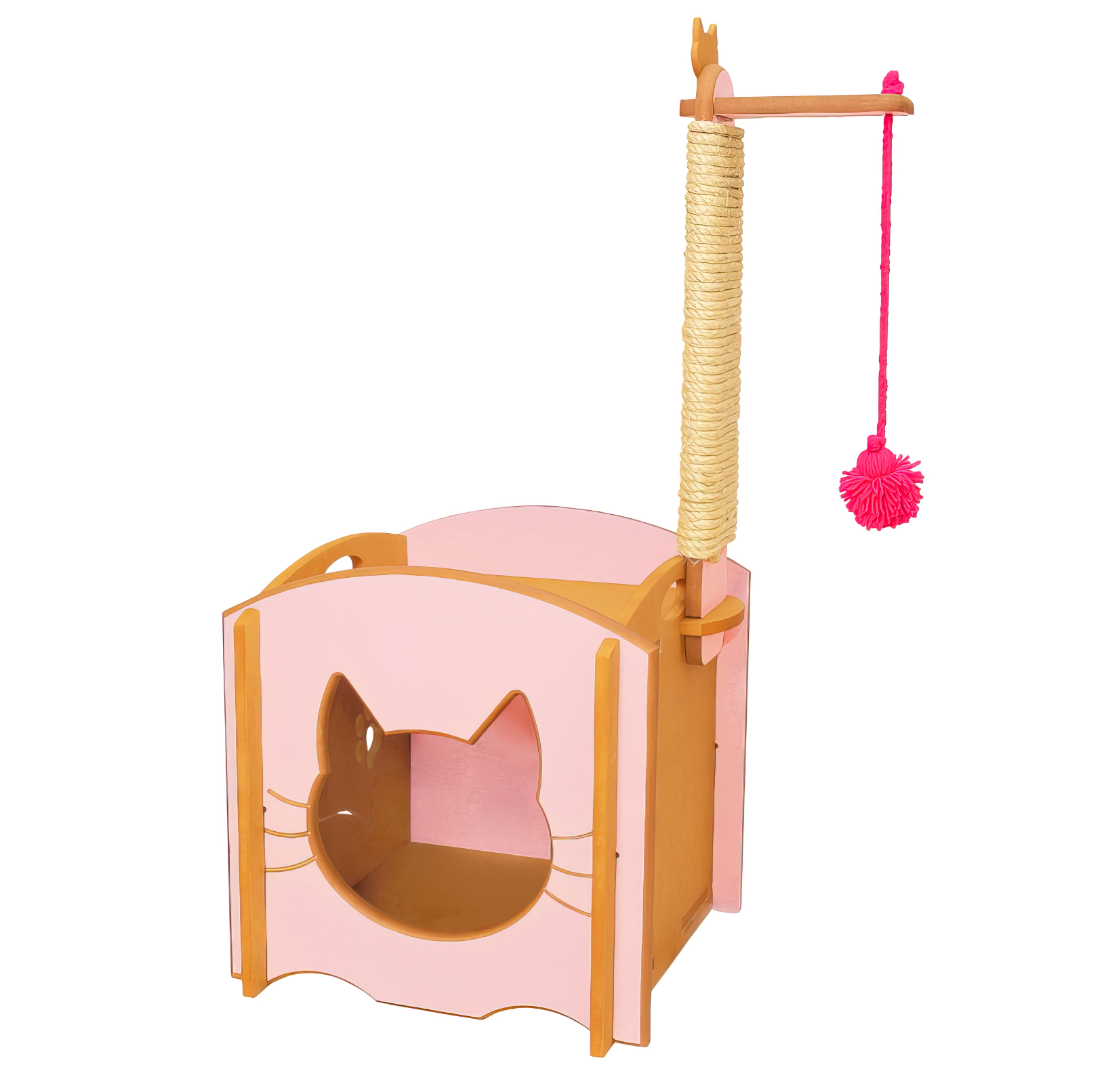Casinha para Gato com Arranhador e Brinquedo: Rosa - 2