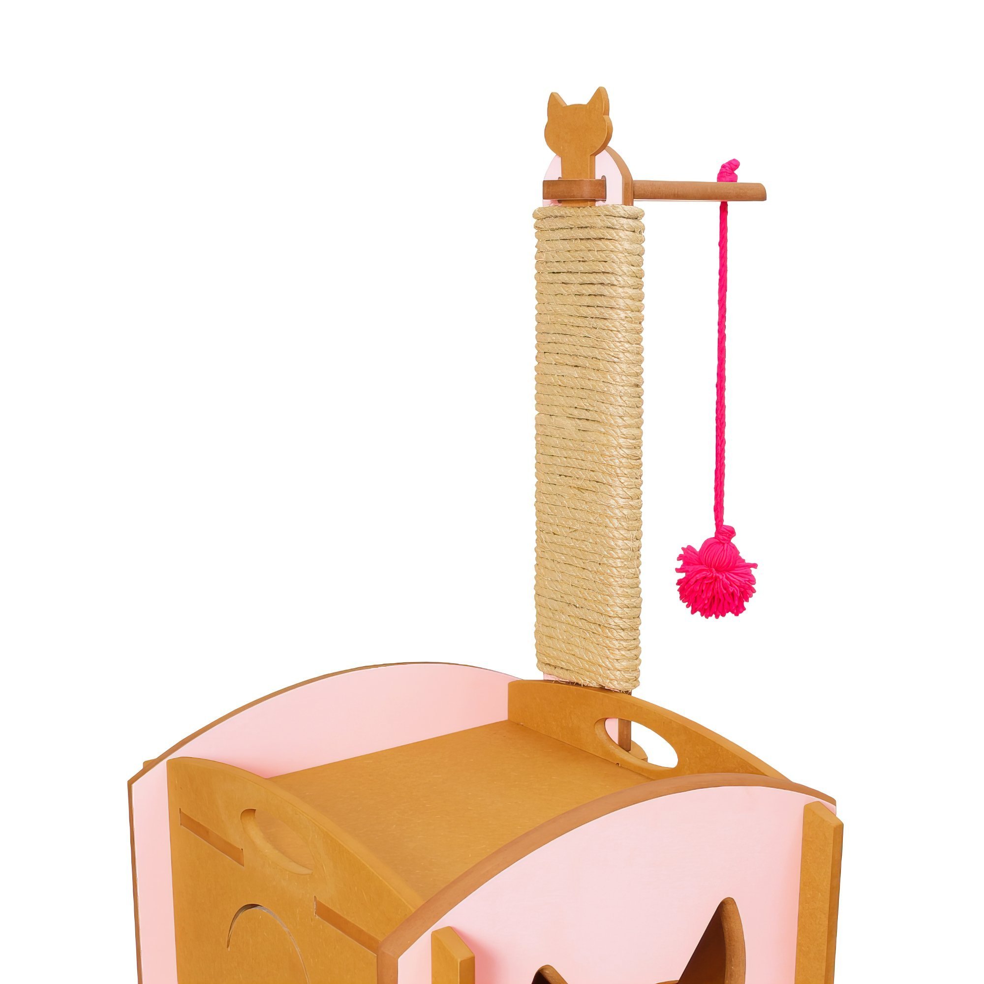 Casinha para Gato com Arranhador e Brinquedo: Rosa - 4
