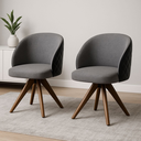 Ver imagem 4 de Kit com 2 Poltronas Giratórias Dior Linho Chumbo e Madeira Castanho – Exclusiva Linho Chumbo