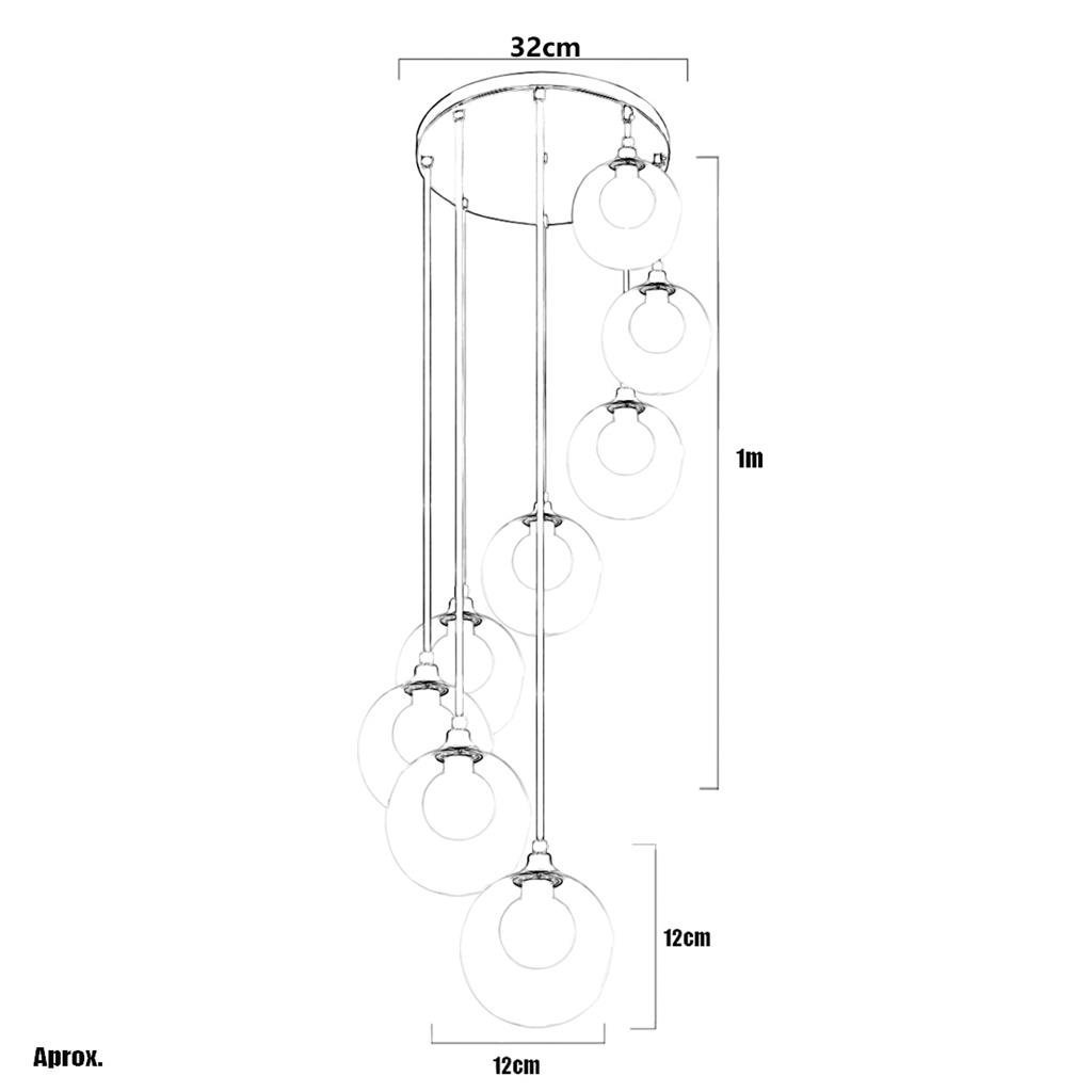 Lustres Pendentes Óctuplo Preto Harmony Bolinha Fumê - 3