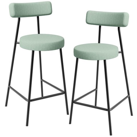 Kit 02 Banquetas Baixa Bar Cozinha Sala de Jantar Aço Milão L02 Linho Verde Menta - Lyam Decor