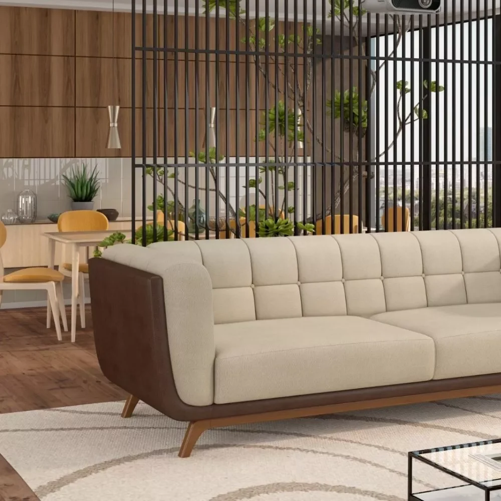 Ver imagem 6 de Sofá 3 Lugares Peonia Living 240 Cm Acquablock/ Tecido Sintético Pés Madeira Nobre Luxo - Harmônica