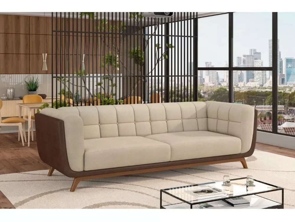 Sofá 3 Lugares Peonia Living 240 Cm Acquablock/ Tecido Sintético Pés Madeira Nobre Luxo - Harmônica 