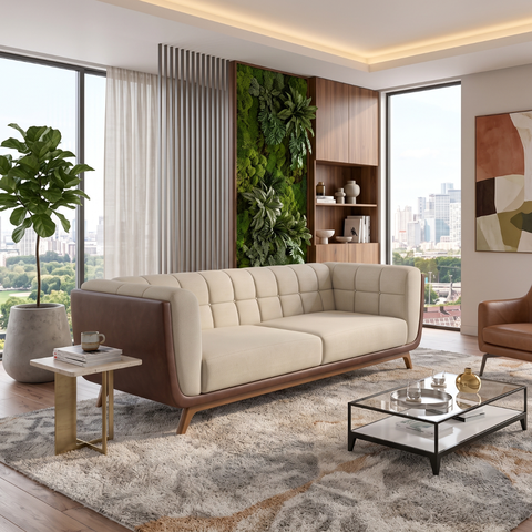 Sofá 3 Lugares Peonia Living 240 cm Acquablock/ Tecido Sintético Pés Madeira Nobre Luxo - Harmônica