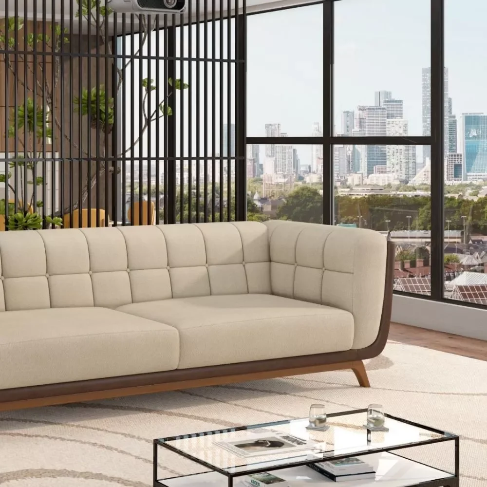 Ver imagem 7 de Sofá 3 Lugares Peonia Living 240 Cm Acquablock/ Tecido Sintético Pés Madeira Nobre Luxo - Harmônica