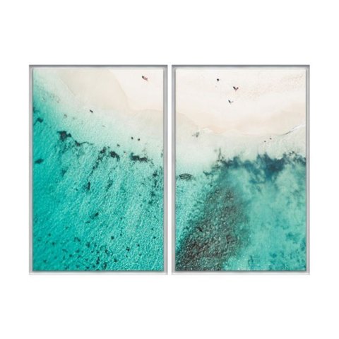 Kit 02 Quadros Decorativos - Praia Vista Superior Abstrata Flnt058 - Tela Canvas - 40x60cm