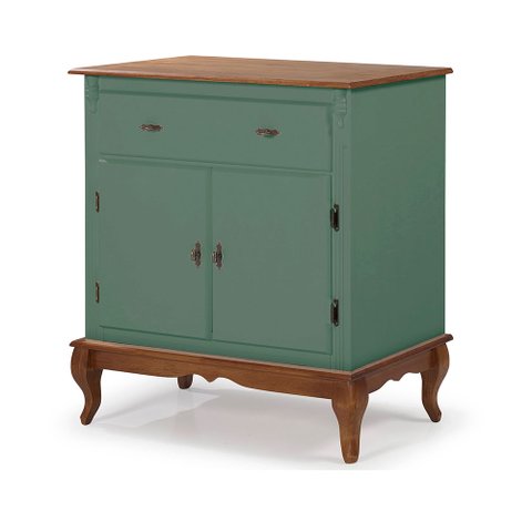 Balcão Buffet Aparador Florença 80cm 2 Portas 1 Gaveta Pés Luiz Xv - Laca Verde Kalle/ Imbuia