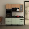 Cozinha Modulada Esmeralda 180cm Nicho 2 Fornos 4 Peças Cor:lunar com Verde Mar e Freijó - 1