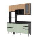 Ver imagem 2 de Cozinha Modulada Esmeralda 180cm Nicho 2 Fornos 4 Peças Cor:lunar com Verde Mar e Freijó