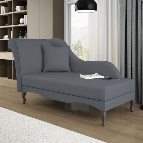 Divã Recamier Chaise Longue Valentina Clássico com Pés de Madeira Suede Cinza - Desk Design