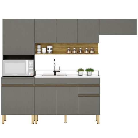 Cozinha Modulada 4 Pecas Balcao Pia Line Gris Cp Freijo Ktp
