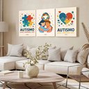 Ver imagem 3 de Kit 3 Quadro Decorativo Autismo Laço Símbolo Quarto Casa 28x20
