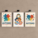 Ver imagem 2 de Kit 3 Quadro Decorativo Autismo Laço Símbolo Quarto Casa 28x20