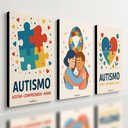Ver imagem 1 de Kit 3 Quadro Decorativo Autismo Laço Símbolo Quarto Casa 28x20