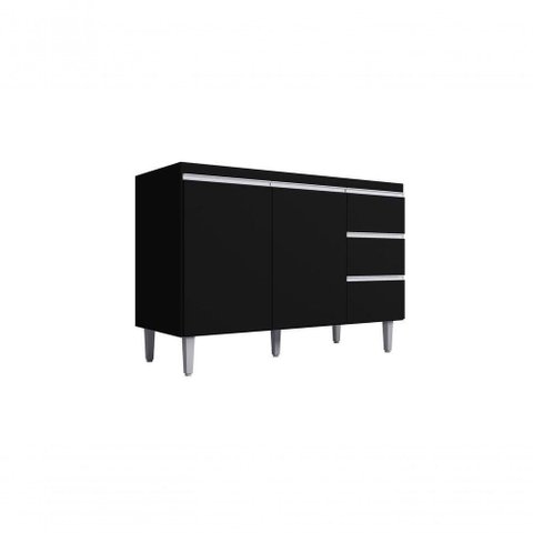 Balcão Gabinete para Pia Andreia sem Tampo 120cm 2 Portas 3 Gavetas Preto
