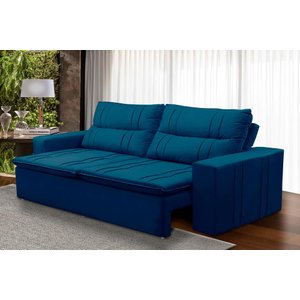 Sofá Retrátil e Reclinável 3 Lugares com Molas 2,00m Elisa Suede Azul Rover & Beato