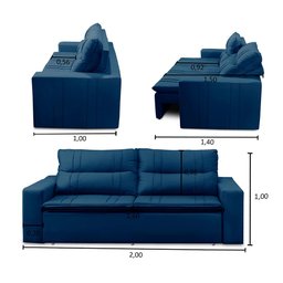 Sofá Retrátil e Reclinável 3 Lugares com Molas 2,00m Elisa Suede Azul Rover & Beato - 3