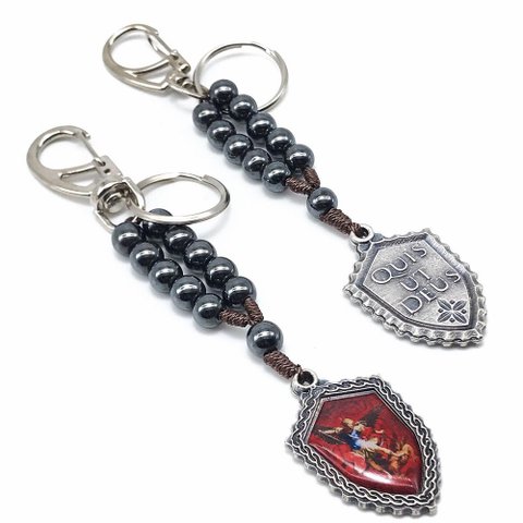 Chaveiro Hematita Escudo São Miguel Arcanjo Vermelho