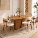 Ver imagem 1 de Mesa Jantar 2m Tampo Barril e 6 Cadeiras Madeira Natural 100% MDF Casa Lar