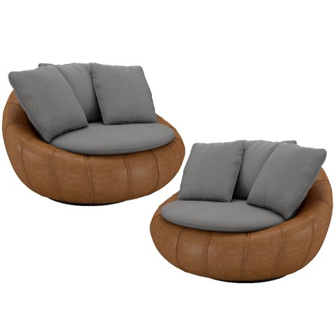 Kit 02 Poltronas para Sala de Estar Decorativa Giratória Kira Couríssimo Whisky Linho Cinza - Lyam D