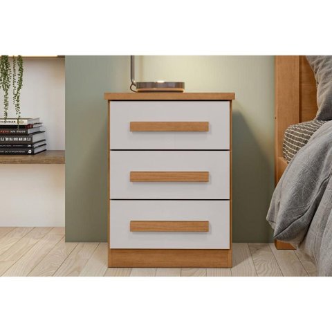 Mesa de Cabeceira Solteiro Baião c/3 Gavetas Amêndoa/Off White Lopas