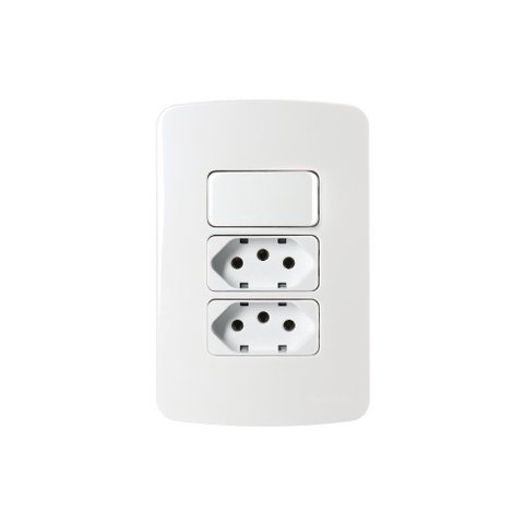 Interruptor Simples 10a e Tomada Dupla 2p+t 10a Margirius B3 com Placa 4x2 Branco