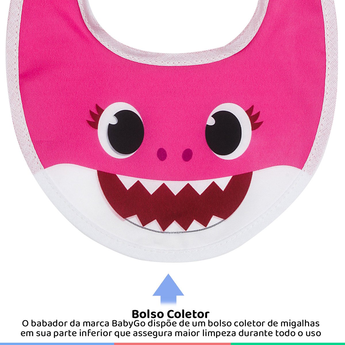Kit Babador Infantil Para Bebê Com Bolso Coletor e Botão 2 Unidades Baby Shark BabyGo - Amarelo e Ro - 2