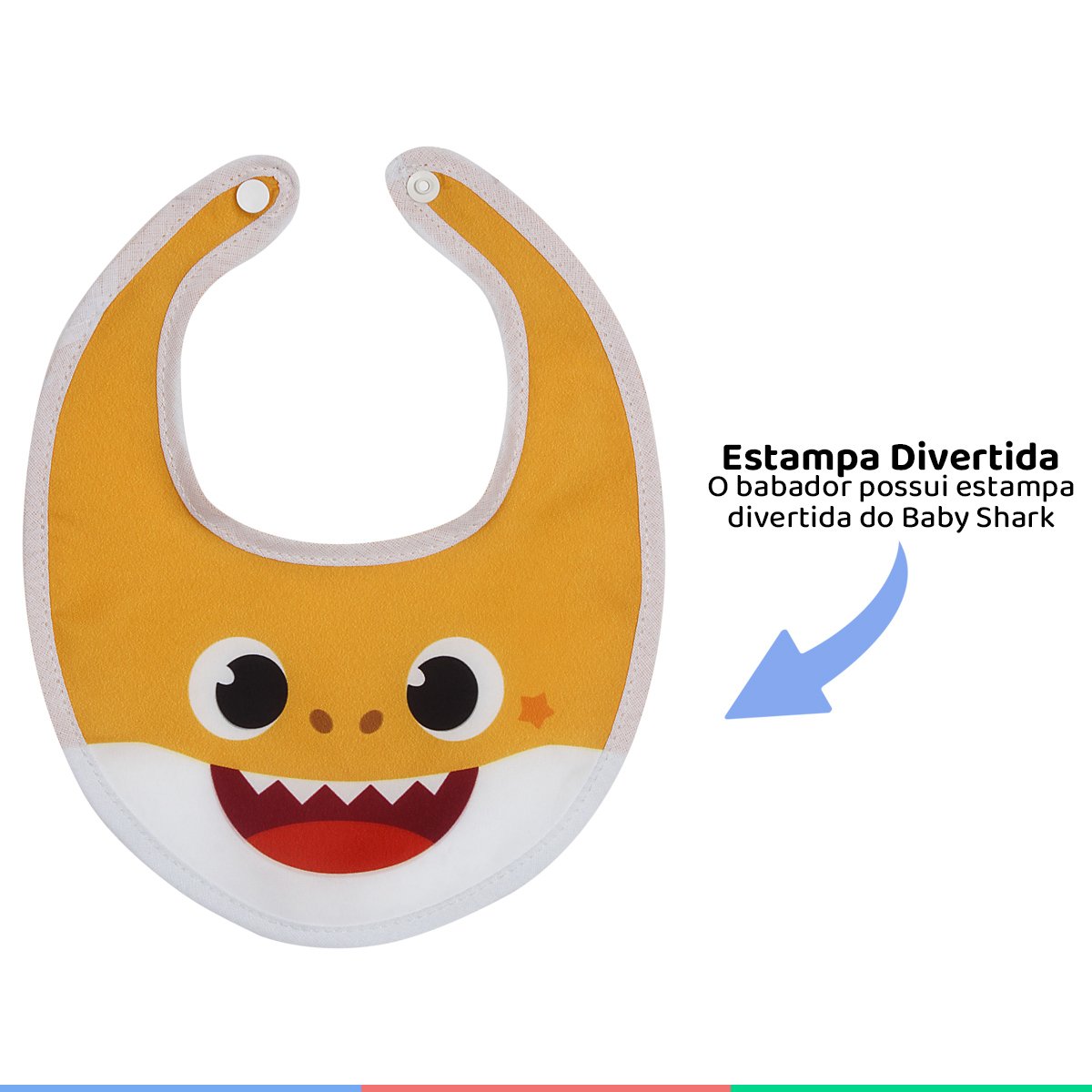 Kit Babador Infantil Para Bebê Com Bolso Coletor e Botão 2 Unidades Baby Shark BabyGo - Amarelo e Ro - 4