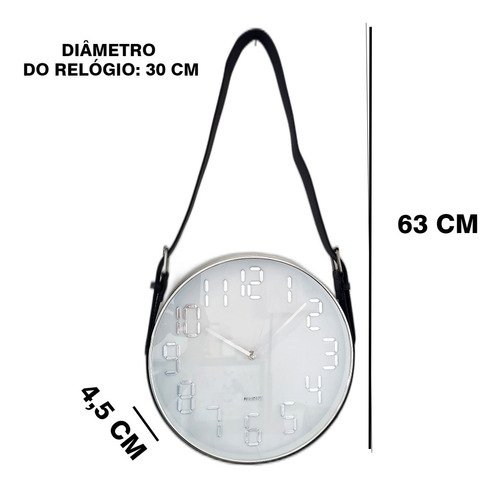 Relógio De Parede Alça De Couro Moldura Prata 30 Cm - 6