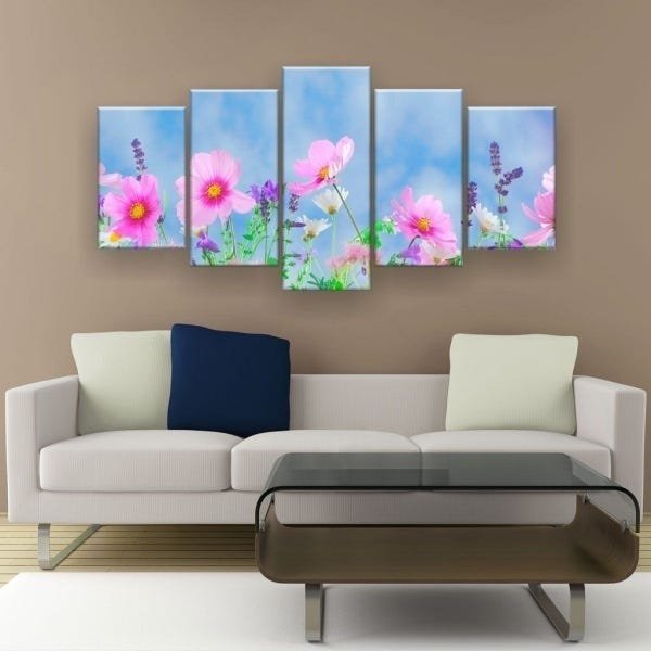 Quadro Decorativo Jardim De Margaridas 129x61 5pc Sala - 3