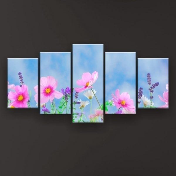 Quadro Decorativo Jardim De Margaridas 129x61 5pc Sala - 1