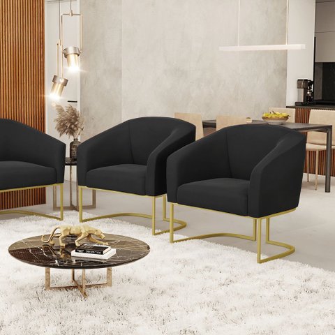 Cadeira Sala de Jantar Base Industrial Dourado Kit 2 Stella Suede D03 - D’Rossi