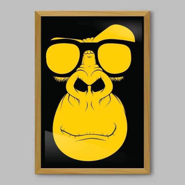 Quadro Animal Monkey - 90x60cm - Moldura Caixa Madeira - 1