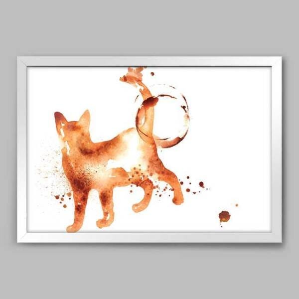 Quadro Cozinha Gato Marcas - 45x30cm - Moldura Caixa Branco - 1