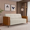 Ver imagem 2 de Sofá Living Decorativo Houston 2 Lugares 180cm Pés em Metal Linho/PU Off White/ Caramelo G33 - Gran