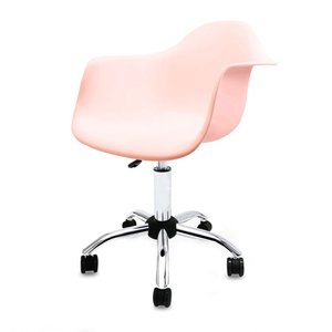 CADEIRA EAMES COM BRAÇO ROSA OFFICE CROMADA
