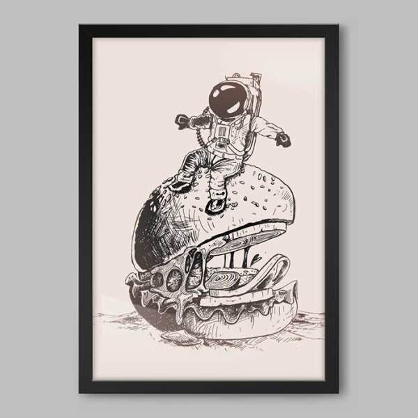 Quadro Cozinha Space Hamburger - 90x60cm - Moldura Caixa Preto - 1