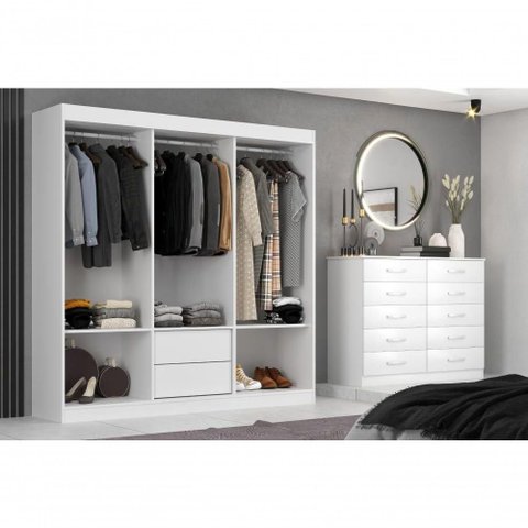 Closet Lisboa com Cômoda 10 Gavetas Premium Marbela - Branco